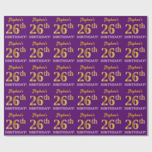 Lila, Imitation Gold Look "26. GEBURTSTAG" Geschenkpapier