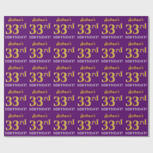 Lila, Imitation Gold Look "33. BIRTHDAY" Geschenkpapier