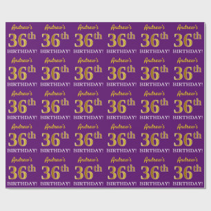 Lila, Imitation Gold Look "36. GEBURTSTAG" Geschenkpapier