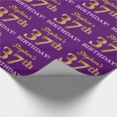 Lila, Imitation Gold Look "37. GEBURTSTAG" Geschenkpapier (Ecke)