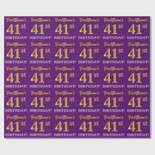 Lila, Imitation Gold Look "41. GEBURTSTAG" Geschenkpapier