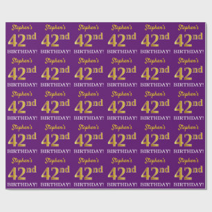 Lila, Imitation Gold Look "42. GEBURTSTAG" Geschenkpapier