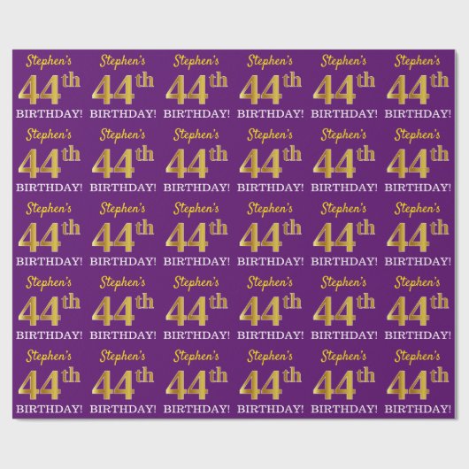Lila, Imitation Gold Look "44. GEBURTSTAG" Geschenkpapier (Flach)