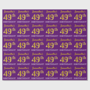 Lila, Imitation Gold Look "49. GEBURTSTAG" Geschenkpapier