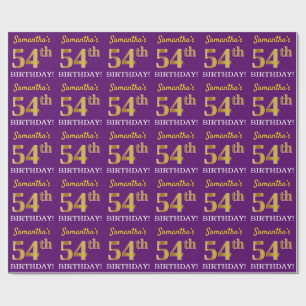 Lila, Imitation Gold Look "54. GEBURTSTAG" Geschenkpapier