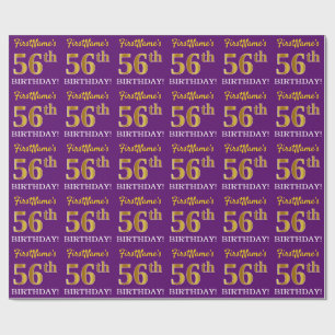 Lila, Imitation Gold Look "56. GEBURTSTAG" Geschenkpapier