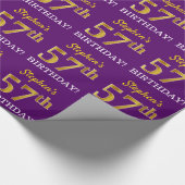 Lila, Imitation Gold Look "57. GEBURTSTAG" Geschenkpapier (Ecke)