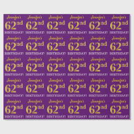 Lila, Imitation Gold Look "62. GEBURTSTAG" Geschenkpapier