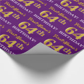 Lila, Imitation Gold Look "64. GEBURTSTAG" Geschenkpapier (Ecke)