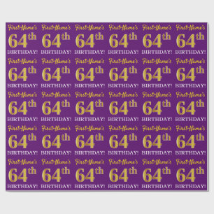 Lila, Imitation Gold Look "64. GEBURTSTAG" Geschenkpapier