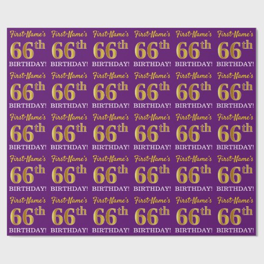 Lila, Imitation Gold Look "66. GEBURTSTAG" Geschenkpapier (Flach)
