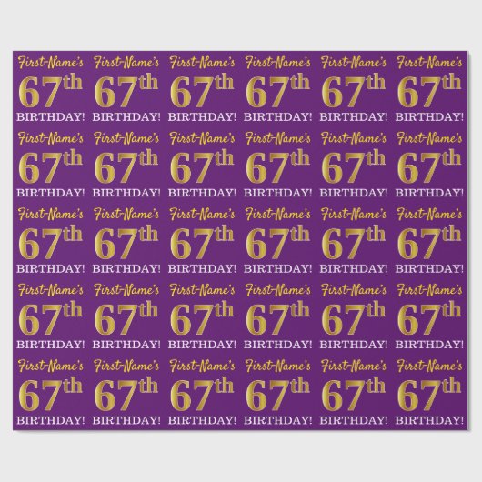 Lila, Imitation Gold Look "67. GEBURTSTAG" Geschenkpapier (Flach)
