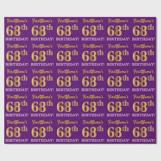 Lila, Imitation Gold Look "68. GEBURTSTAG" Geschenkpapier (Flach)
