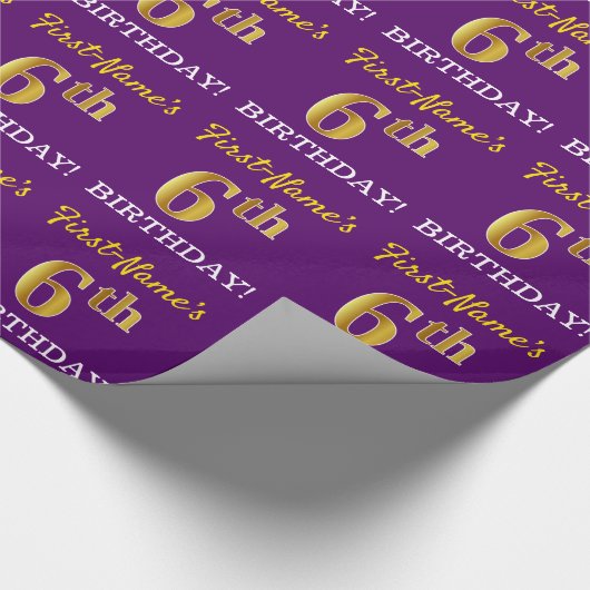 Lila, Imitation Gold Look "6. BIRTHDAY" Geschenkpapier (Ecke)