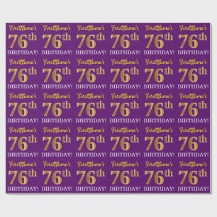 Lila, Imitation Gold Look "76. GEBURTSTAG" Geschenkpapier