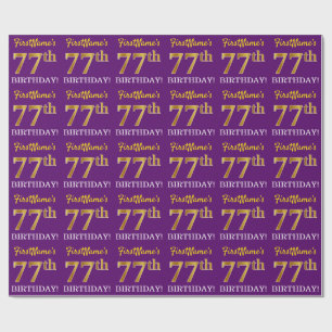 Lila, Imitation Gold Look "77. GEBURTSTAG" Geschenkpapier