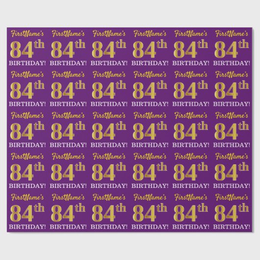 Lila, Imitation Gold Look "84. GEBURTSTAG" Geschenkpapier (Flach)