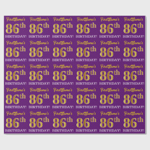 Lila, Imitation Gold Look "86. GEBURTSTAG" Geschenkpapier