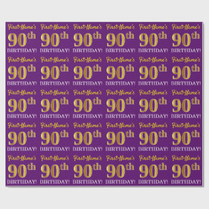 Lila, Imitation Gold Look "90. GEBURTSTAG" Geschenkpapier