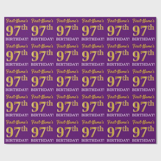 Lila, Imitation Gold Look "97. GEBURTSTAG" Geschenkpapier (Flach)