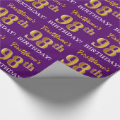 Lila, Imitation Gold Look "98. BIRTHDAY" Geschenkpapier (Ecke)