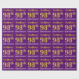 Lila, Imitation Gold Look "98. BIRTHDAY" Geschenkpapier
