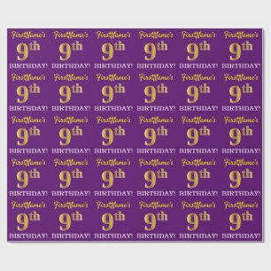 Lila, Imitation Gold Look "9. GEBURTSTAG" Geschenkpapier