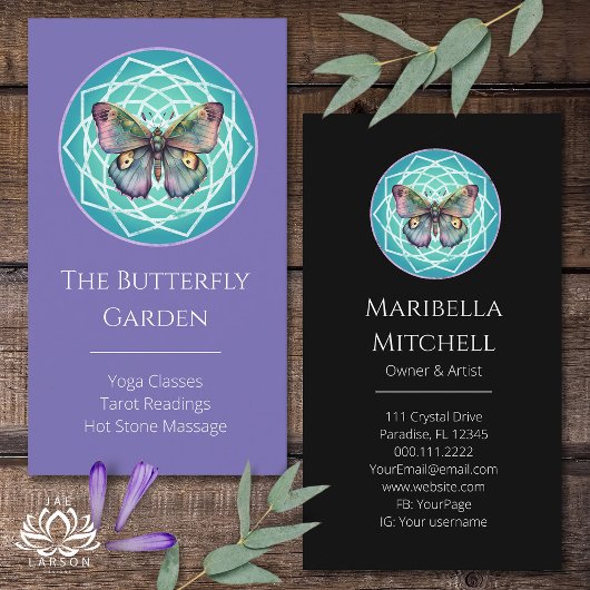Lila Indigo Butterfly Mystical Mandala Türkis Visitenkarte