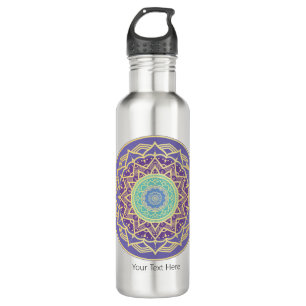 Lila Indigo Gold Türkise Mandala Metaphysische Edelstahlflasche