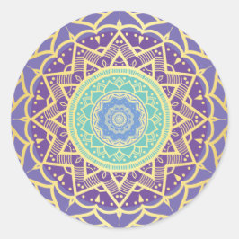 Lila Indigo Gold Turquoise Mandala Bohemisch Runder Aufkleber