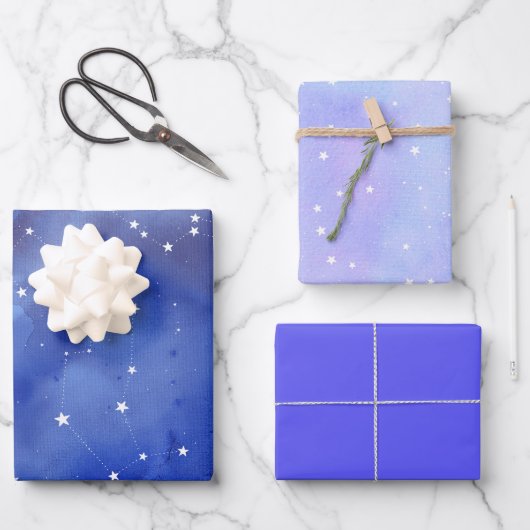 Lila Indigostars Geschenkpapier Set (Vorderseite)