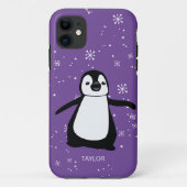 Lila Individuelle Name Niedlicher Pinguin-Schnee Case-Mate iPhone Hülle (Rückseite)