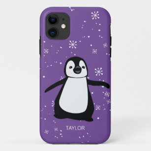 Lila Individuelle Name Niedlicher Pinguin-Schnee Case-Mate iPhone Hülle