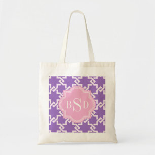 Lila ineinander greifenmustermonogramm des Chic Tragetasche