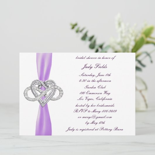Lila Infinity Herz Bridal Dusche Einladung (Stehend Vorderseite)