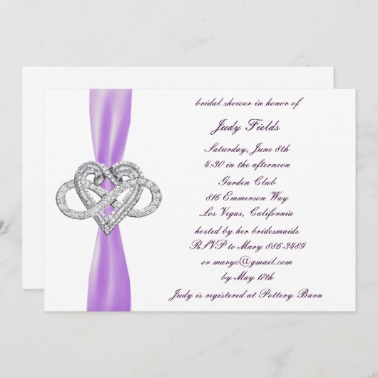 Lila Infinity Herz Bridal Dusche Einladung (Vorne/Hinten)