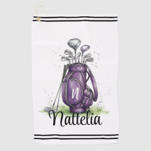 Lila Initialen Namens Monogramm Golf Handtuch