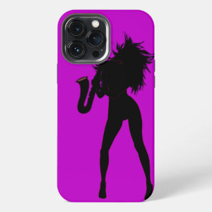 Lila iPhone-Hülle mit Saxophon spielendem Mädchen iPhone 13 Pro Max Hülle