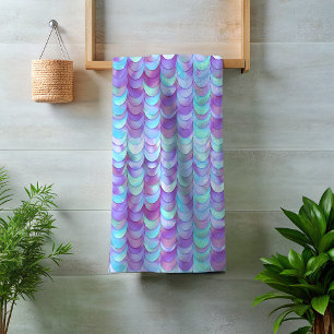 Lila Iridescent Mermaid Scales Glitzer Badhandtuch Set