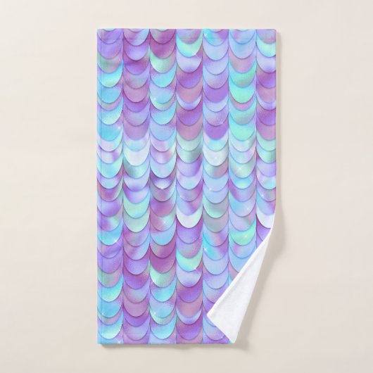 Lila Iridescent Mermaid Scales Glitzer Badhandtuch Set (Handtuch)