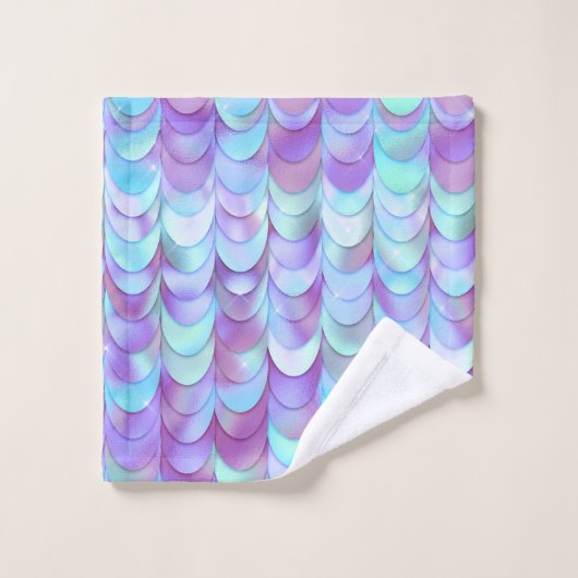 Lila Iridescent Mermaid Scales Glitzer Badhandtuch Set (Waschlappen)