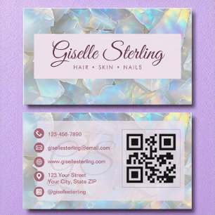 Lila Iridescent Opal Stone QR Code Lavendel Visitenkarte