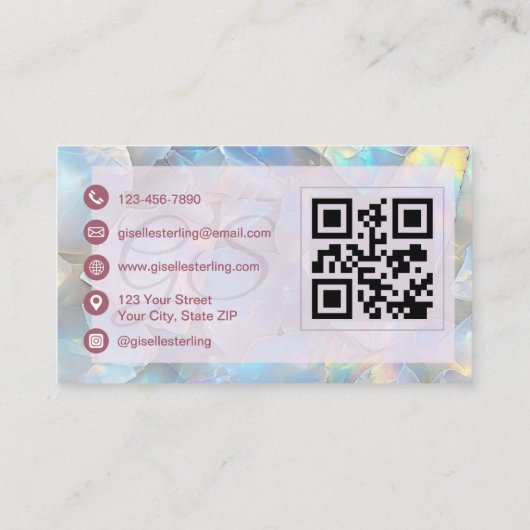 Lila Iridescent Opal Stone QR Code Lavendel Visitenkarte (Rückseite)