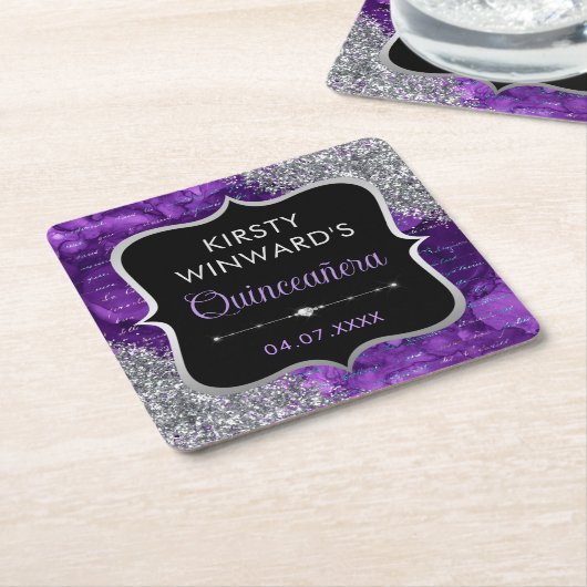 Lila irideszierende Glitzer Buchstaben Quinceanera Rechteckiger Pappuntersetzer (angewinkelt)