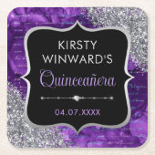 Lila irideszierende Glitzer Buchstaben Quinceanera Rechteckiger Pappuntersetzer (Vorderseite)