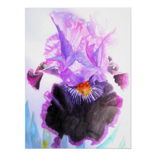 Lila Iris-Aquarell-Blume Florale Geburtstag Poster (Vorderseite)