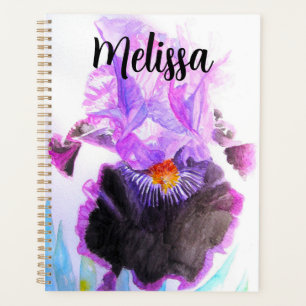 Lila Iris-Aquarell-Blume Florale Geburtstagsgrüße Planer