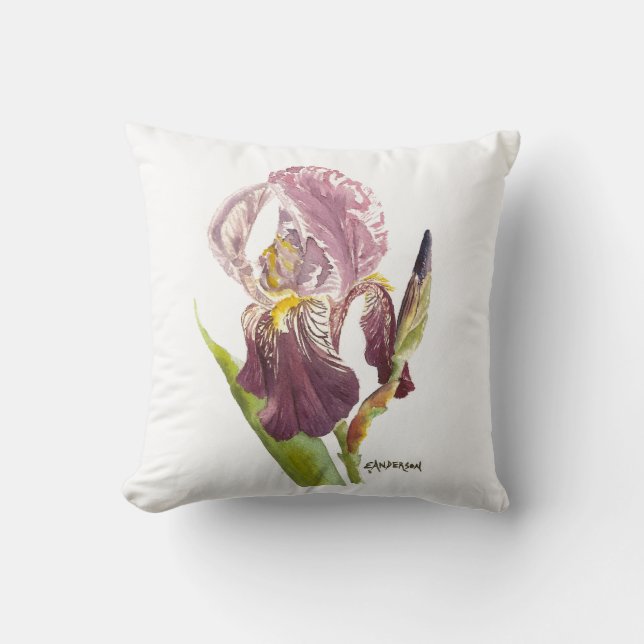 Lila Iris Aquarell-Blume. Kissen (Vorderseite)