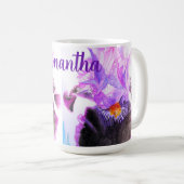 Lila Iris-Aquarell-Blumenmalerei Kaffeetasse (VorderseiteRechts)