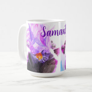 Lila Iris-Aquarell-Blumenmalerei Kaffeetasse